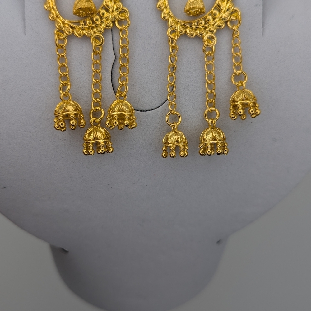 Indian Gold Dangle Earrings Bollywood Pakistani Bridal Saree Lehenga - Picture 3 of 5
